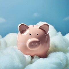 pink piggy bank in clouds